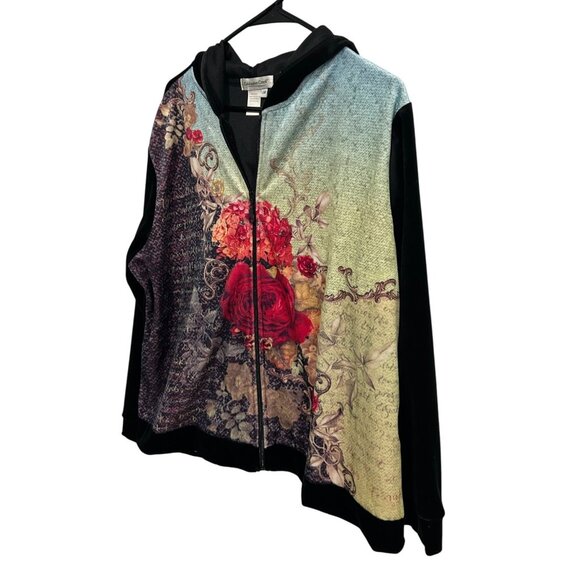 Coldwater Creek Womens Floral Zip-Up Hoodie Jacket Multicolor Size 1X - Picture 3 of 8